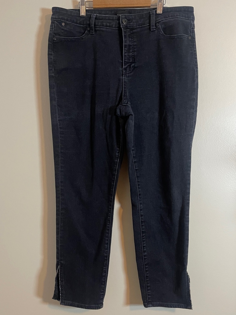 Talbots Jeans Womens 14 Ash Black Slim Ankle Straight Rhinestone Cute Minimalist